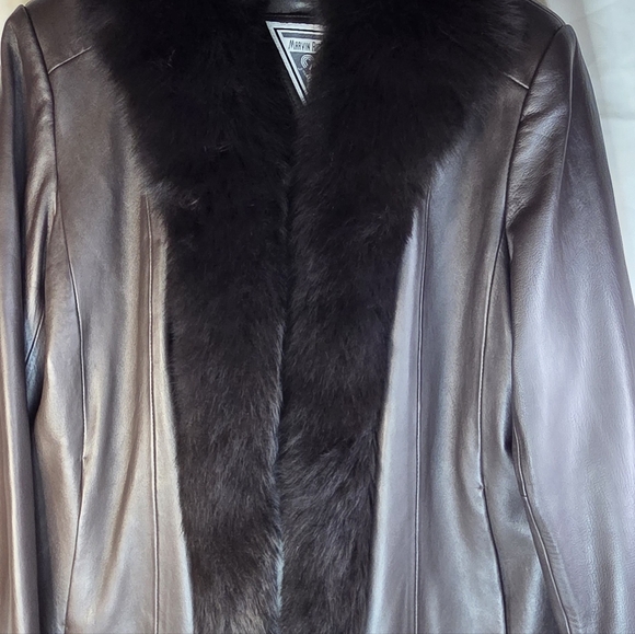 Vintage Marvin Richards Leather & Satin Brown Teddy Jacket with Fox Fur Trim - Picture 3 of 11